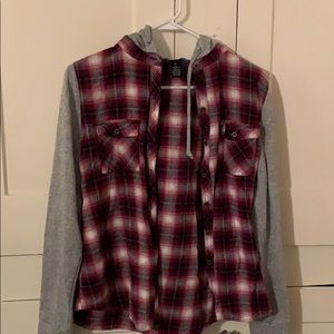 button up flannel with grey sleeves